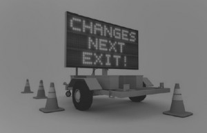 black and white screen with text reading "changes next exit!"