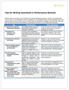 pdf screenshot of tips for writing comments in performance reviews