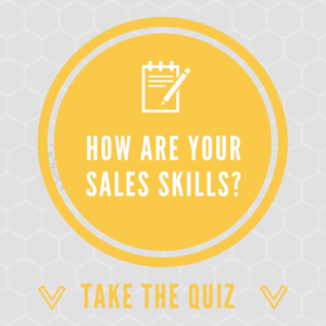 white honeycomb background, orange circle with text reading how are your sales skills?