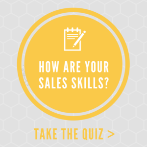 white honeycomb background, orange circle with text reading how are your sales skills?