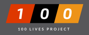 orange,black, light orange white and gray logo of 100 lives project