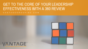 rubix cube in background with main text reading as get to the core of your leadership effectiveness with a 360 review
